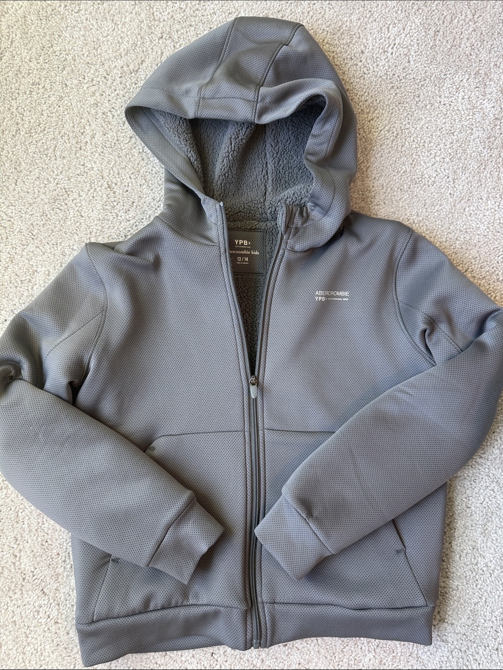 abercrombie kids Gray Hooded Zip Puffer Jacket